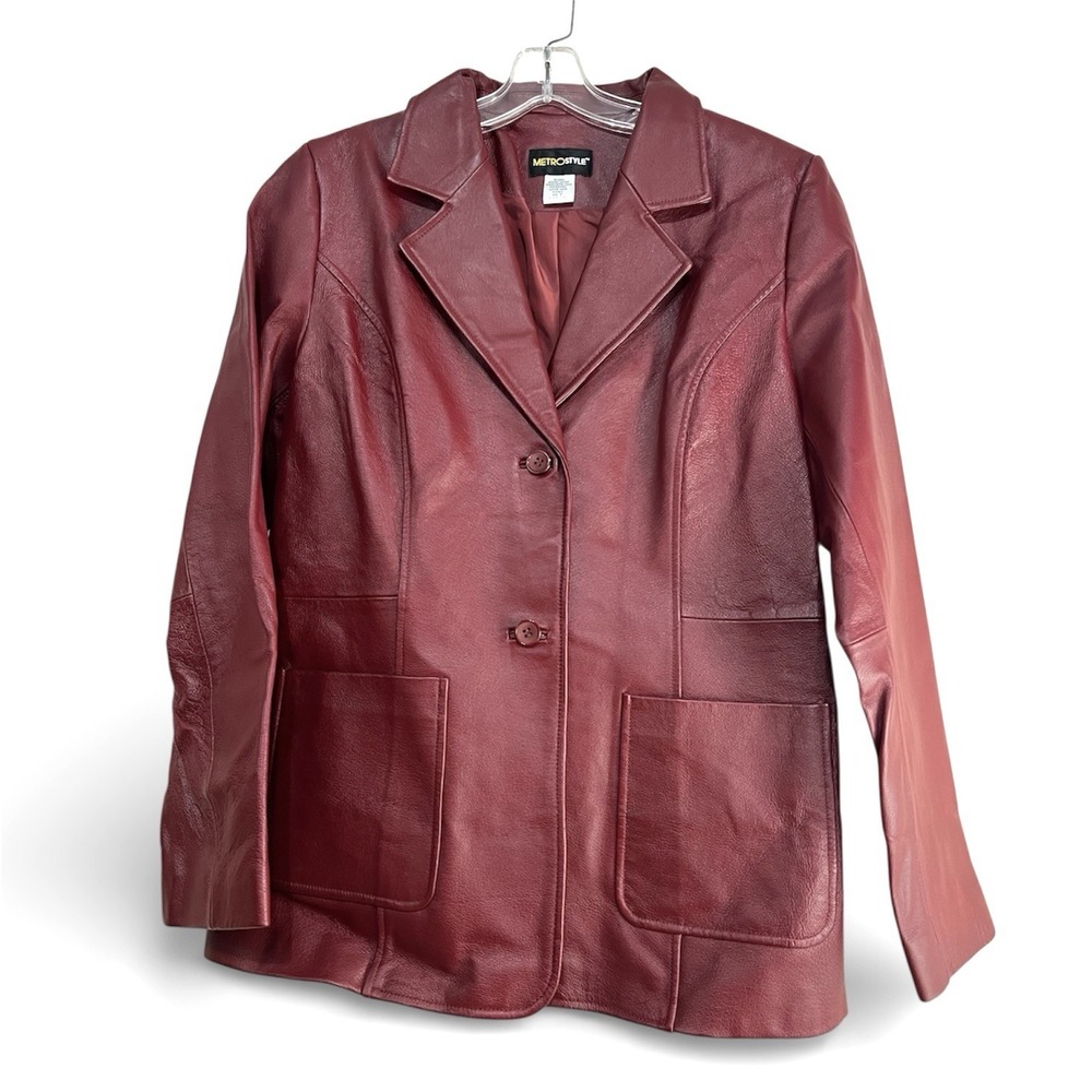 Vintage Y2K MetroStyle Leather Blazer Sz 12 Oxblood Red Classic Mob Wife Lux